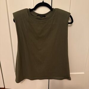 All saints Khaki green Muscle Tee with padded shoulders